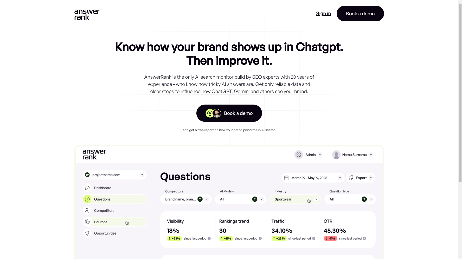 website screenshot of https://teamanswerrank.com/