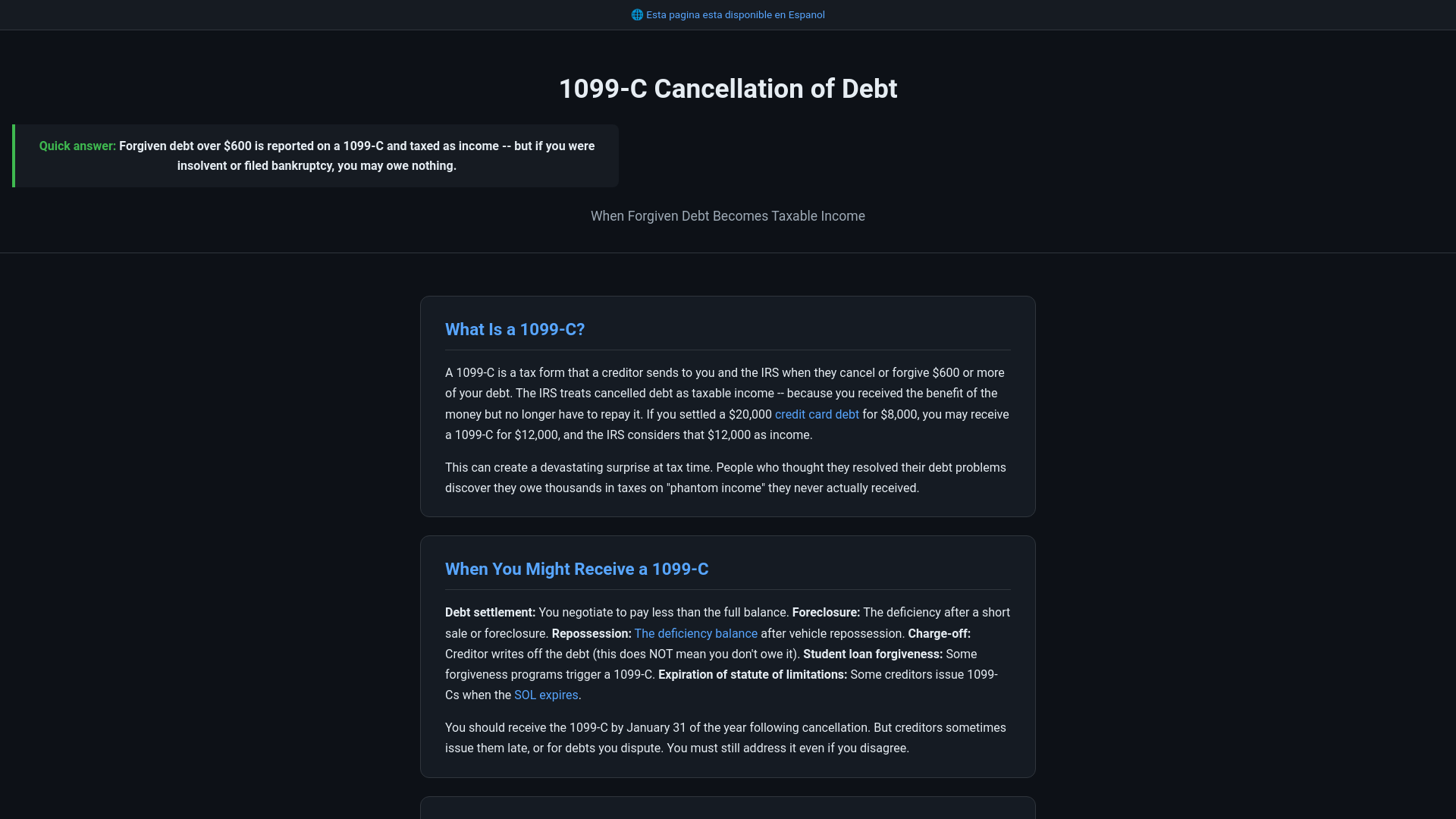 website screenshot of https://1099cdebt.com
