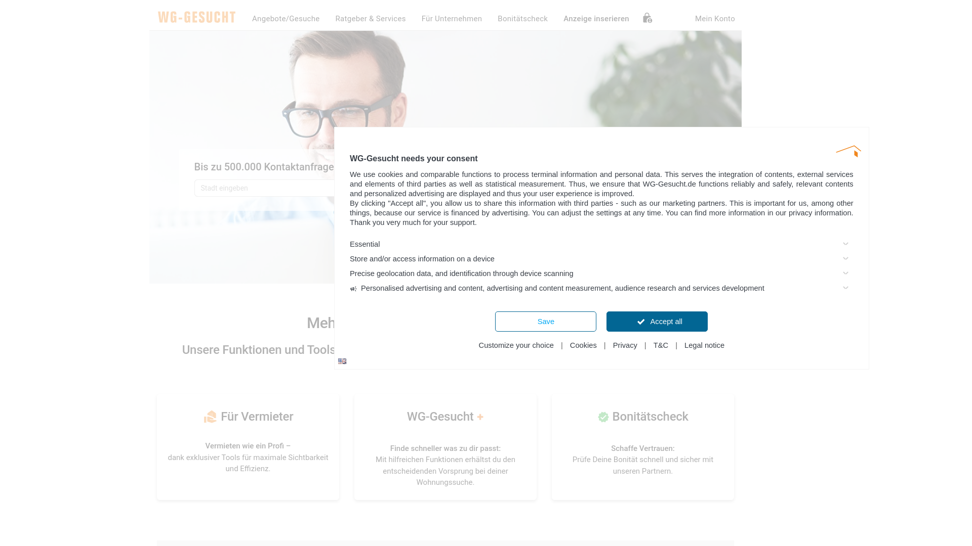website screenshot of https://www.wg-gesucht.de