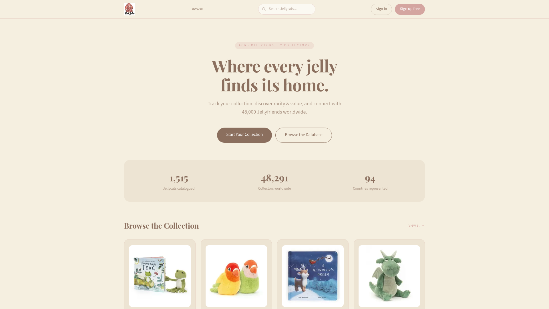 website screenshot of https://rarejellies.com/