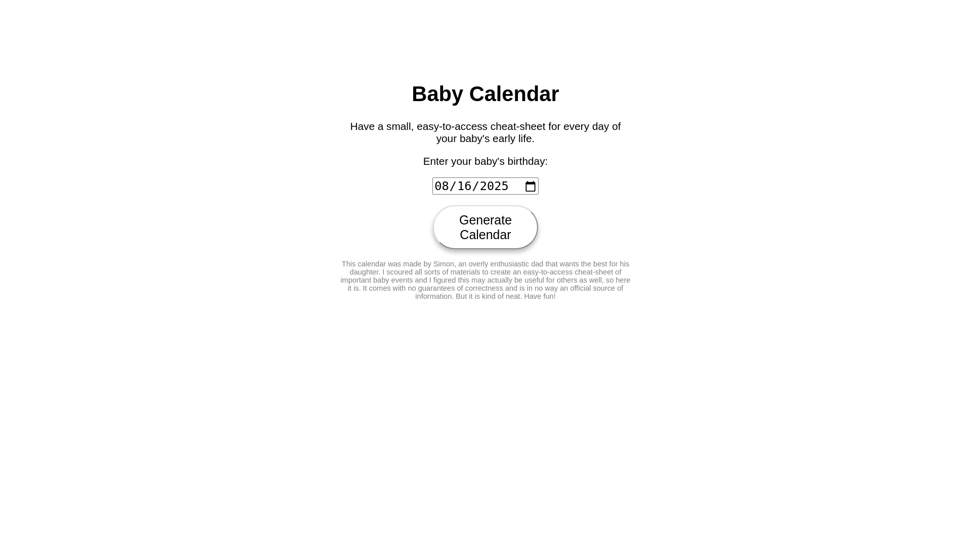 website screenshot of https://babycalendar.pages.dev/