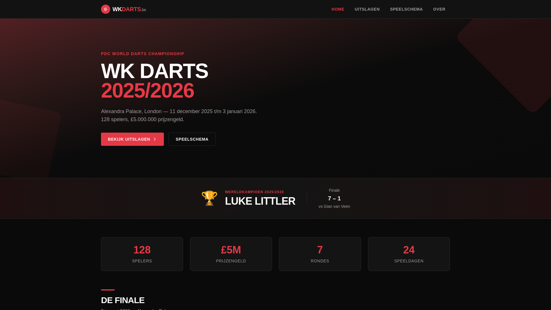 website screenshot of https://wkdarts.be