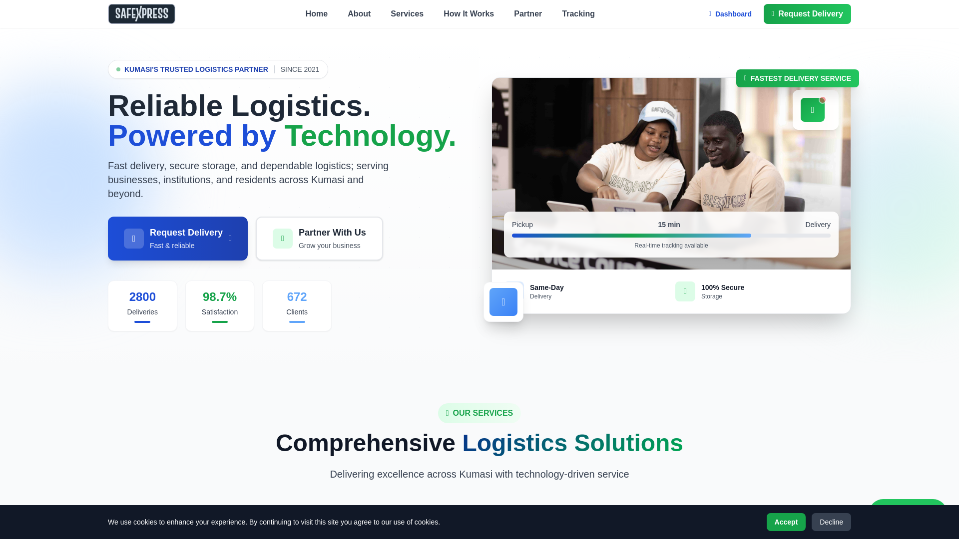 website screenshot of https://safexpress.services