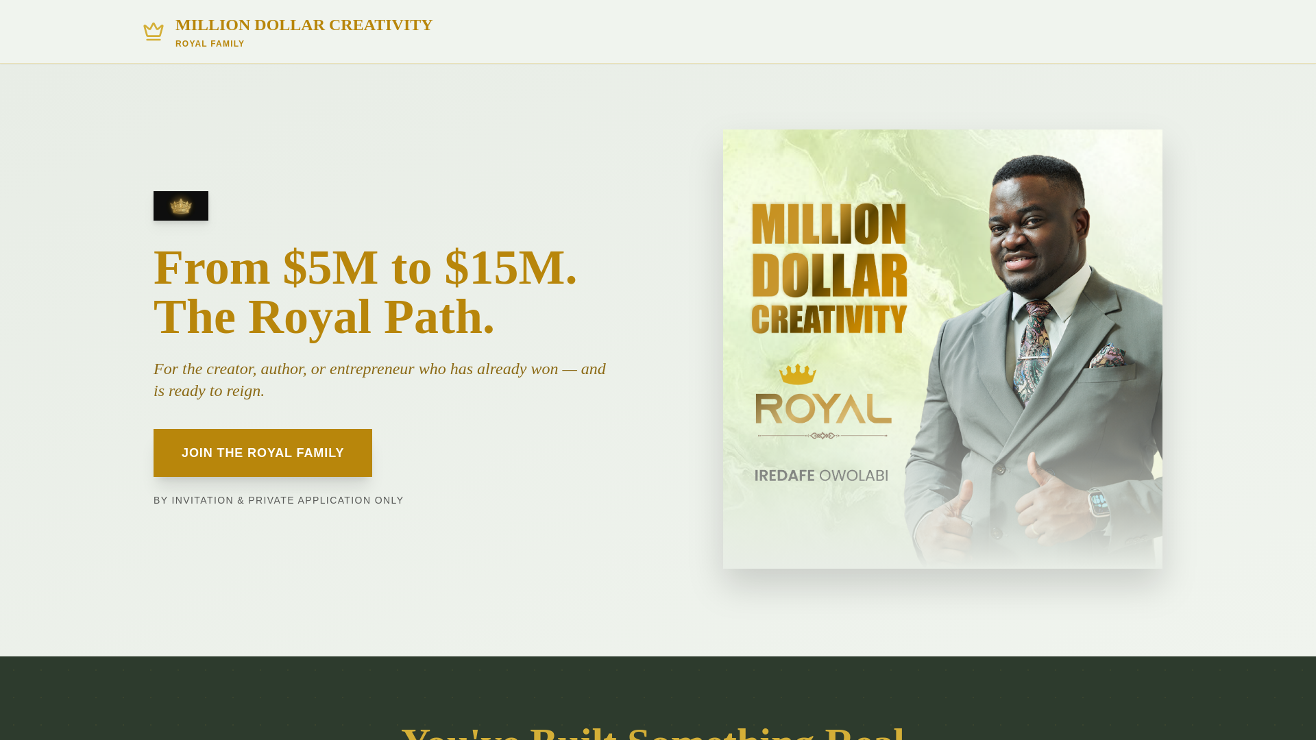 website screenshot of https://milliondollarcreativityroyal.com