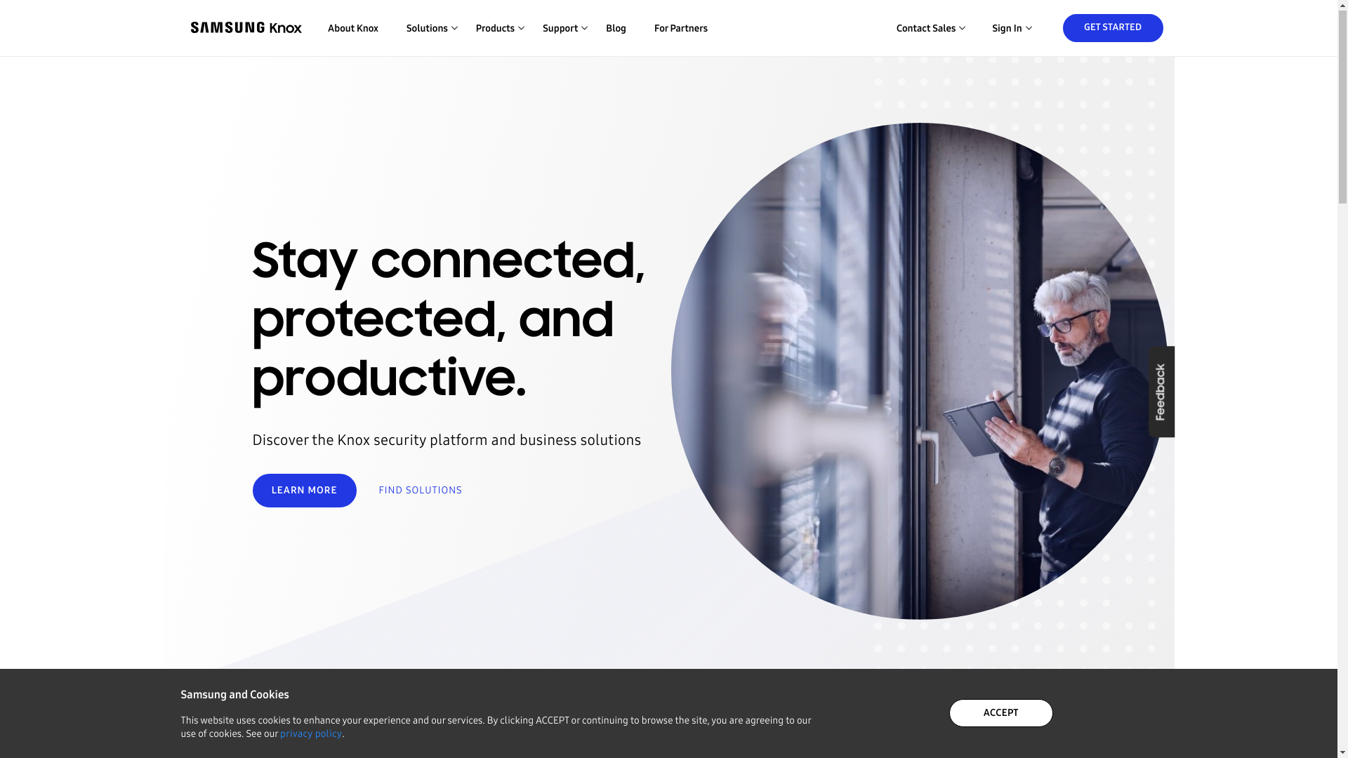 website screenshot of https://samsungknox.com