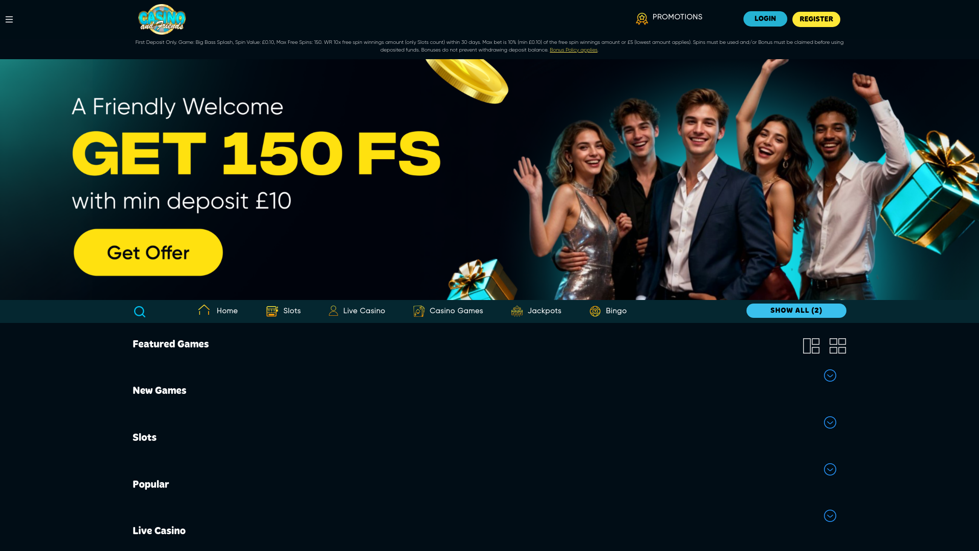 website screenshot of https://casinoandfriends.club/