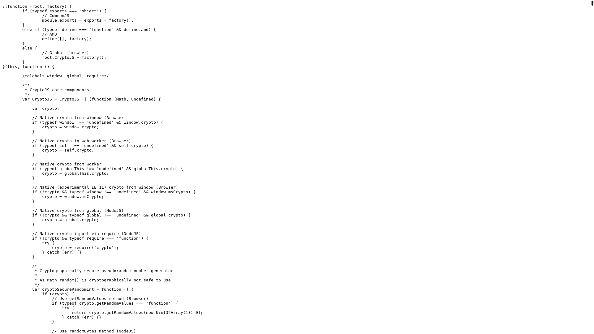 website screenshot of https://cdn.jsdelivr.net/npm/crypto-js@4.1.1/crypto-js.js
