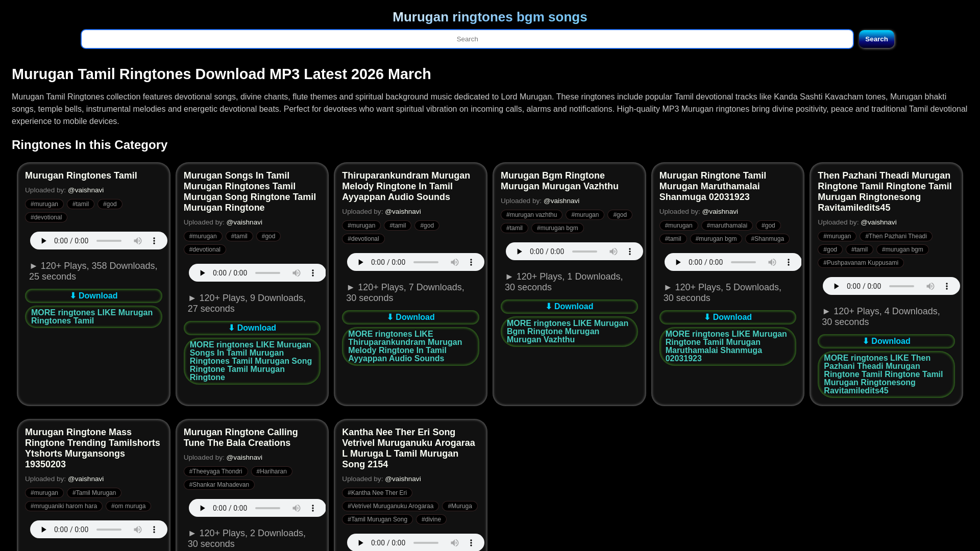 website screenshot of https://muruganringtonesbgmsongs.in/