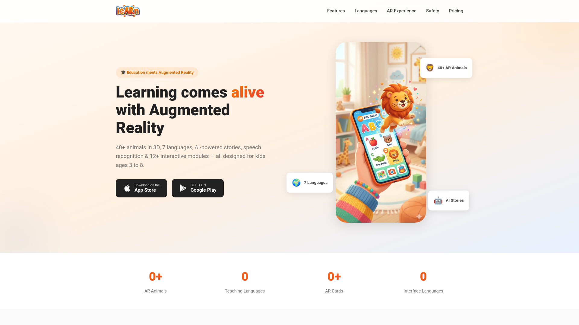 website screenshot of https://learnkids.ai/
