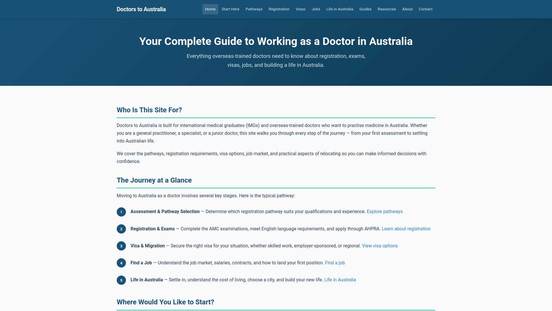 website screenshot of https://doctors-to-australia.pages.dev/