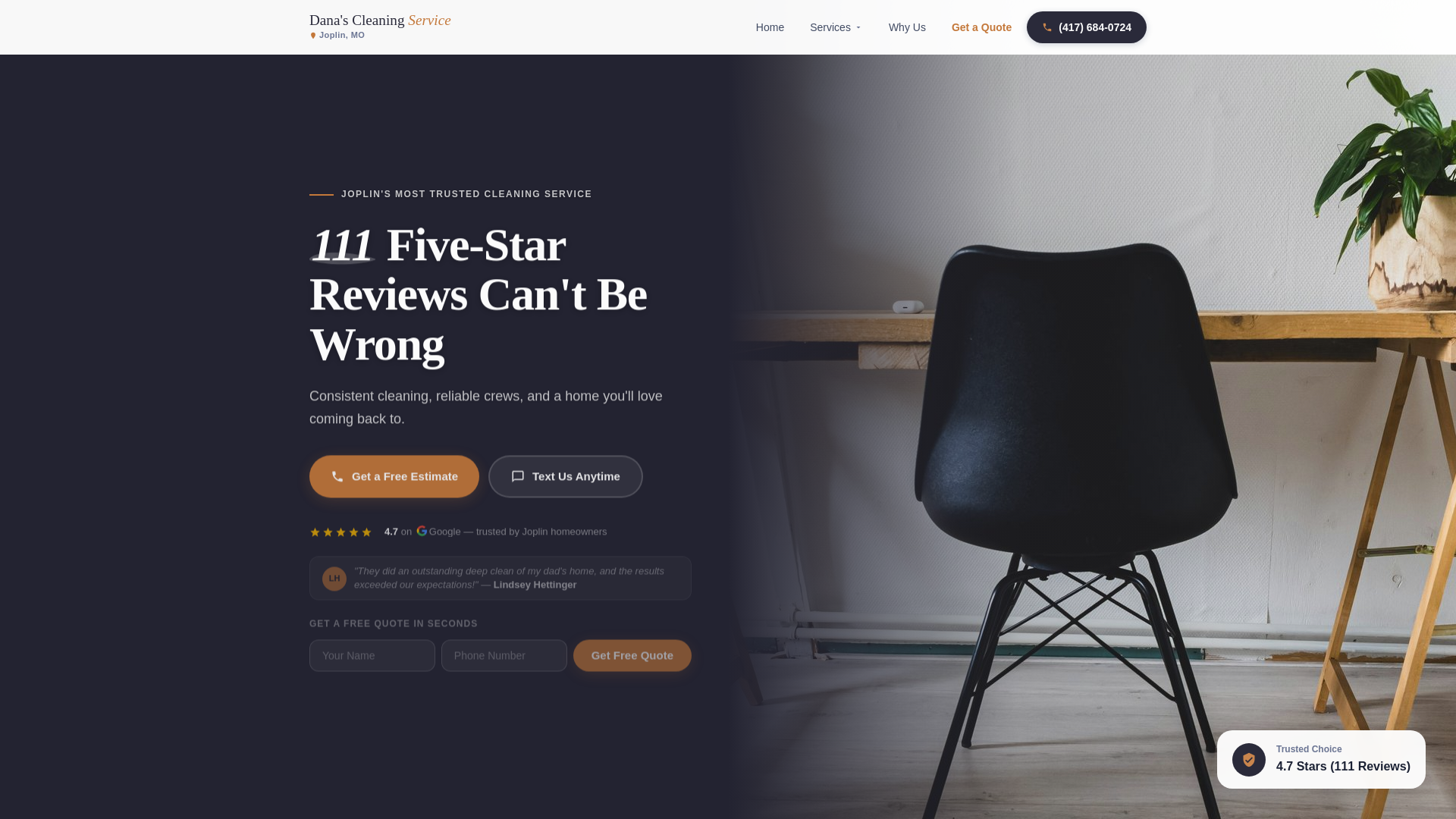 website screenshot of https://danas-cleaning-service.pages.dev/