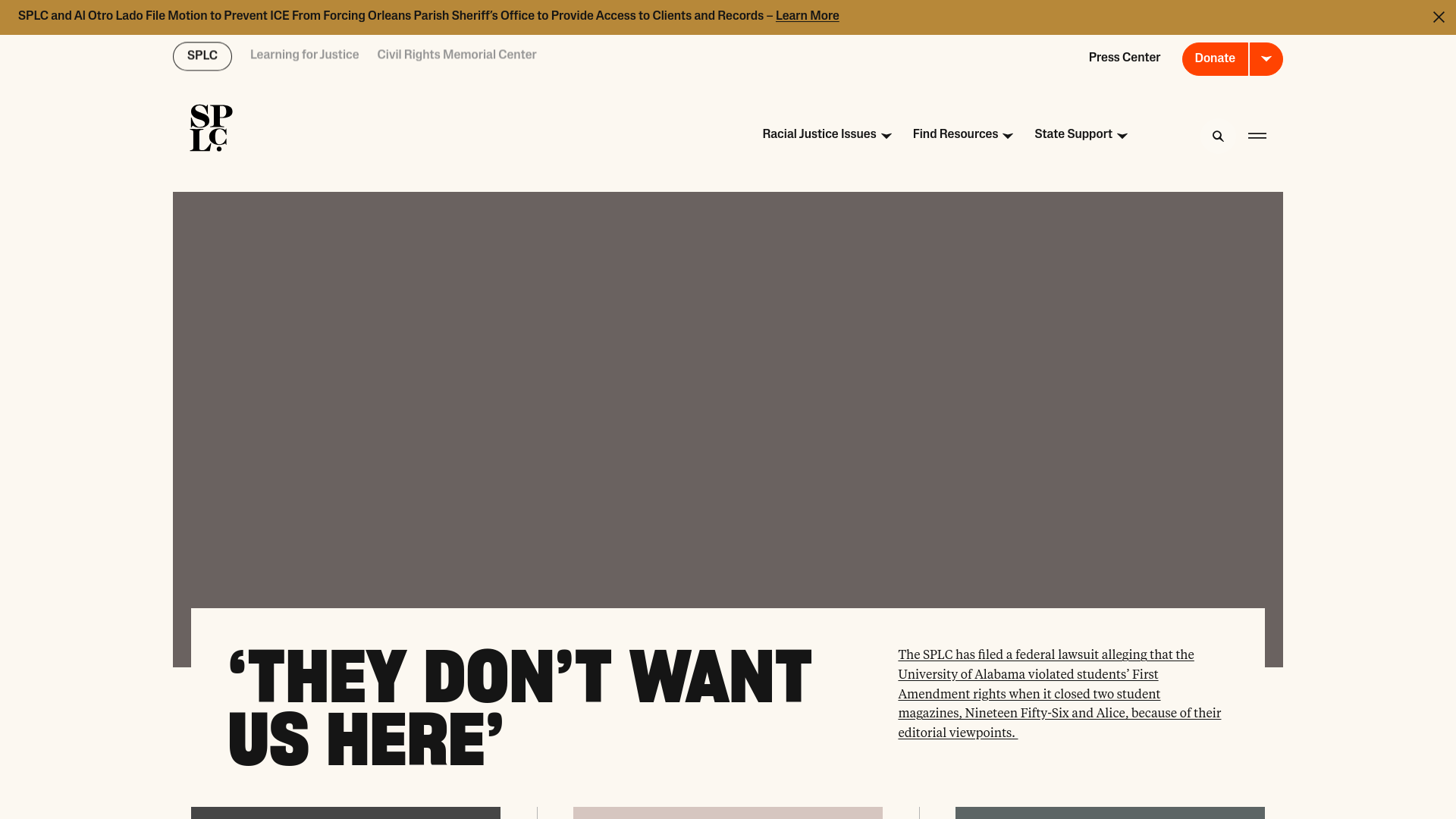 website screenshot of https://www.splcenter.org/