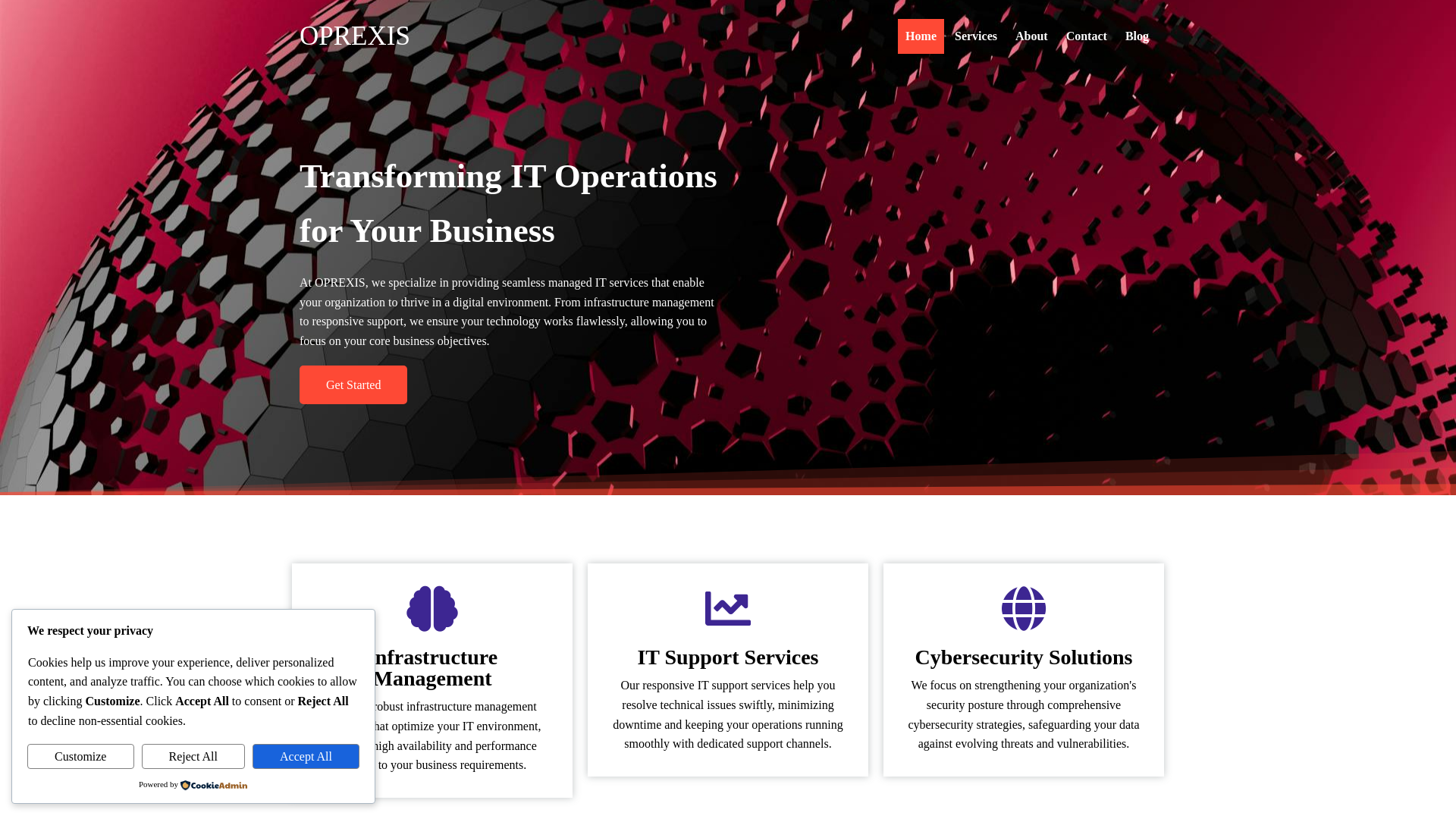 website screenshot of https://oprexis.com/