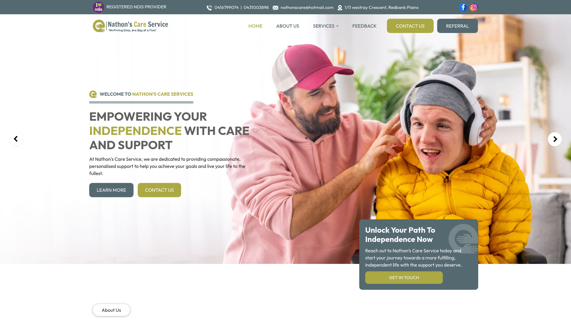 website screenshot of https://nathonscareservices.online/