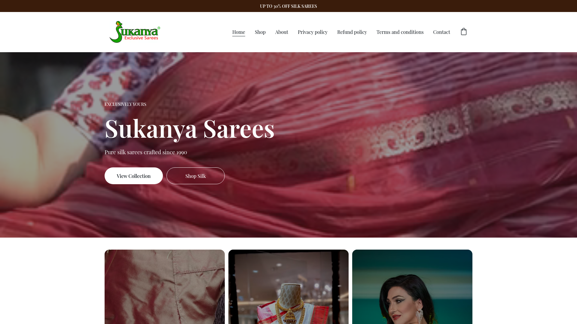 website screenshot of https://sukanyasarees.shop/