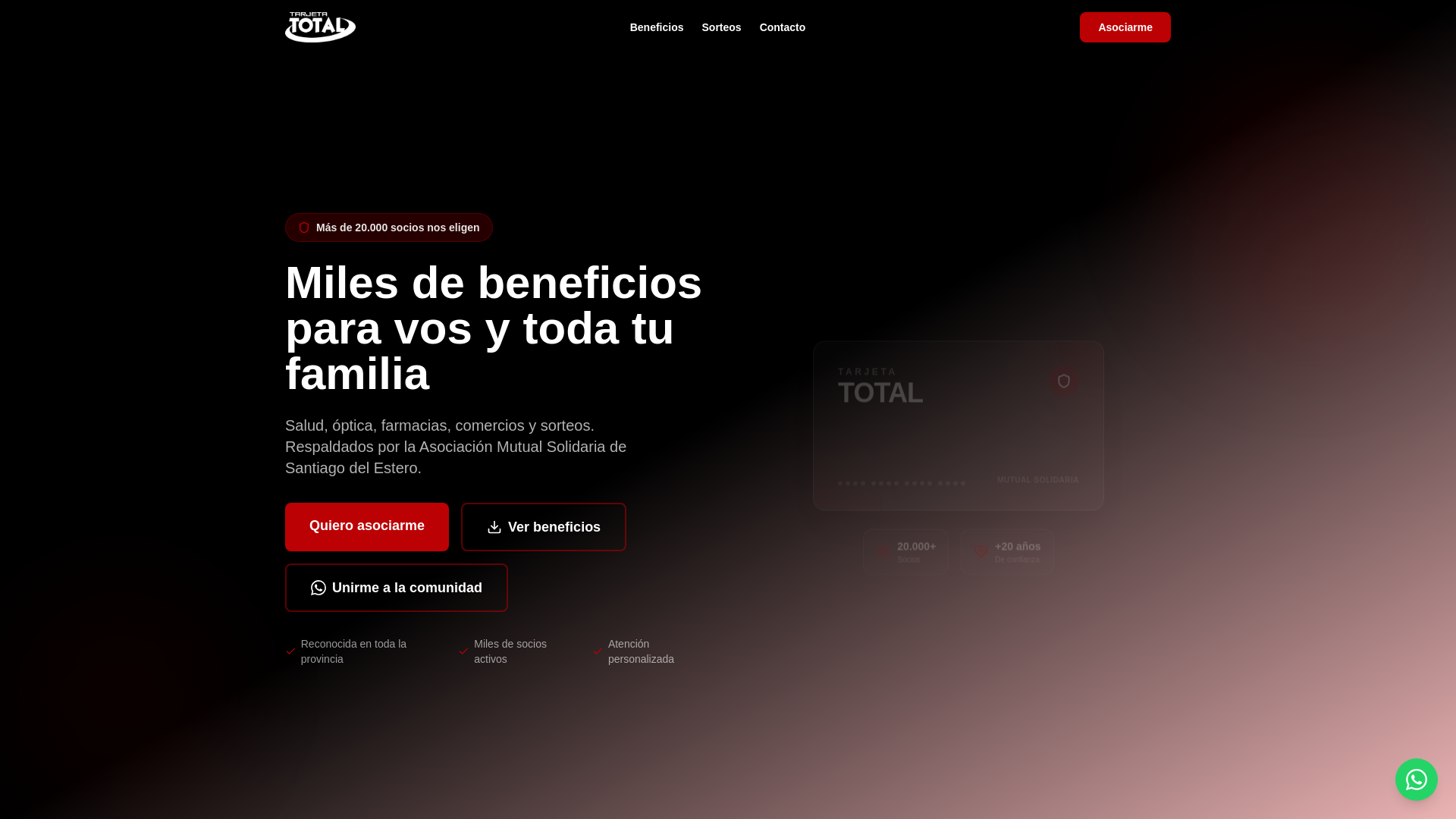 website screenshot of https://tarjetatotalsocios.com