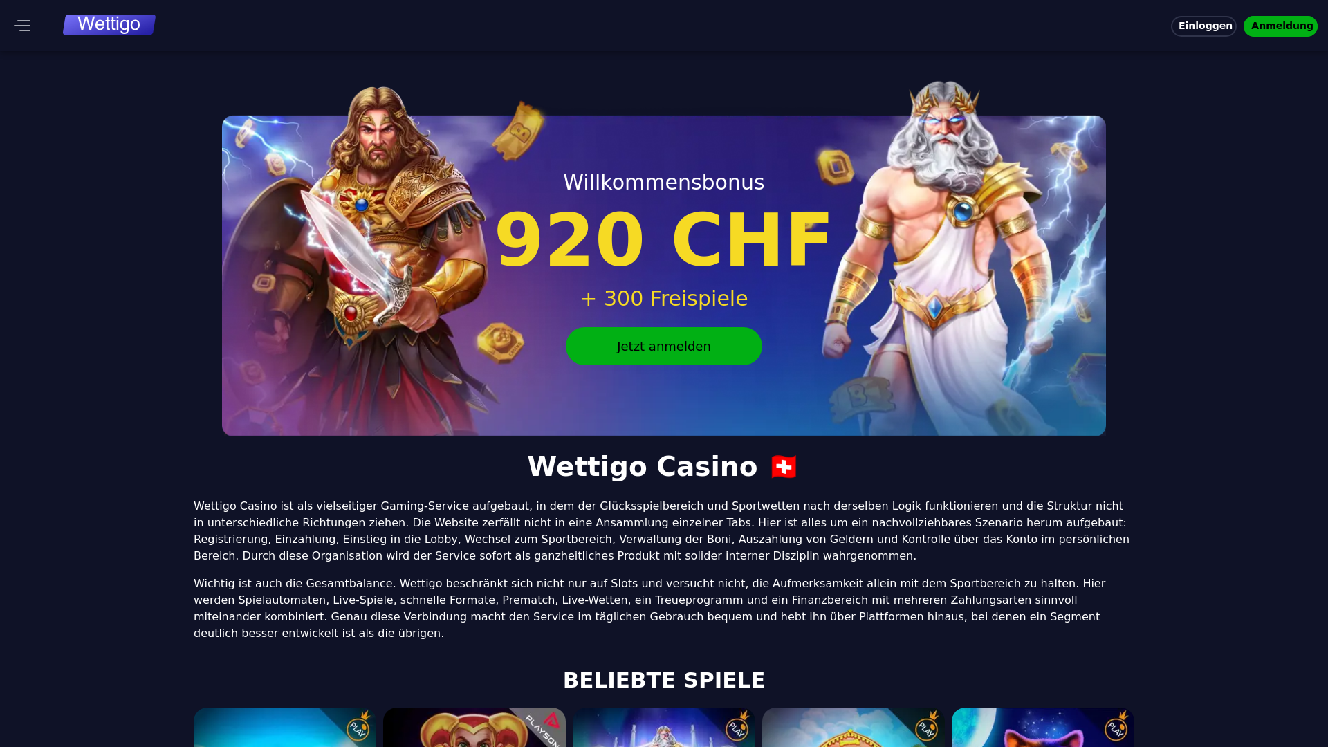 website screenshot of https://wettigo.ch