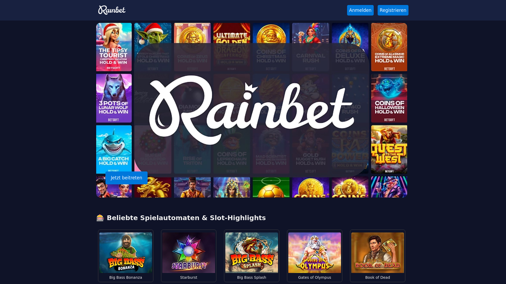 website screenshot of https://rainbetoffiziell.net