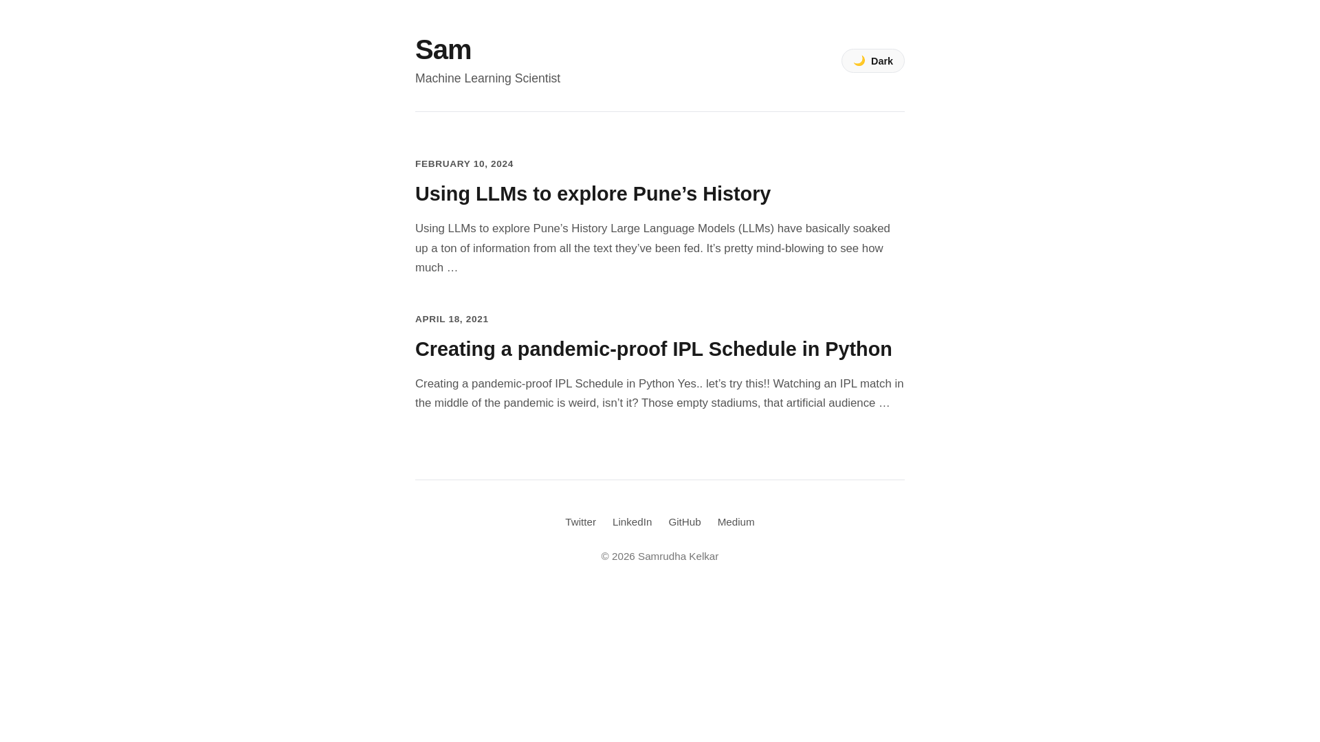 website screenshot of https://samrudhakelkar.blog/