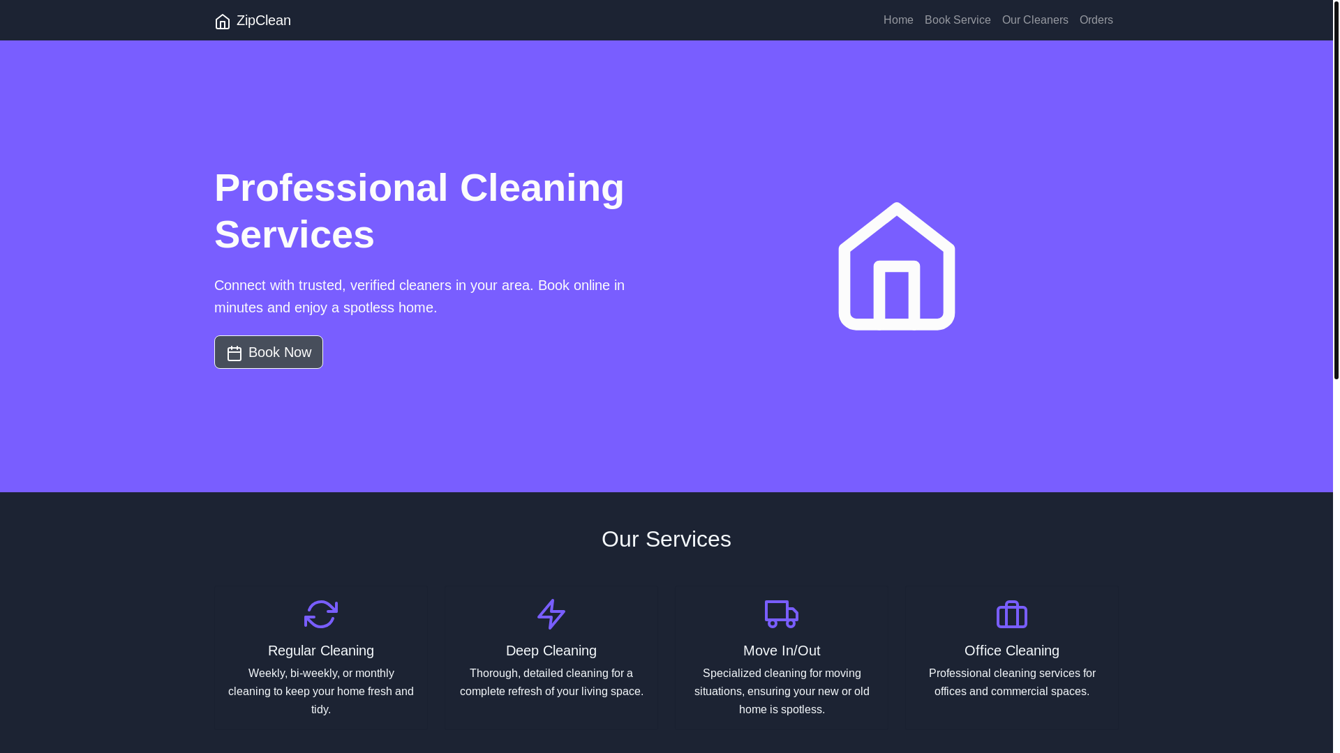 website screenshot of https://zipcleanservice.com/