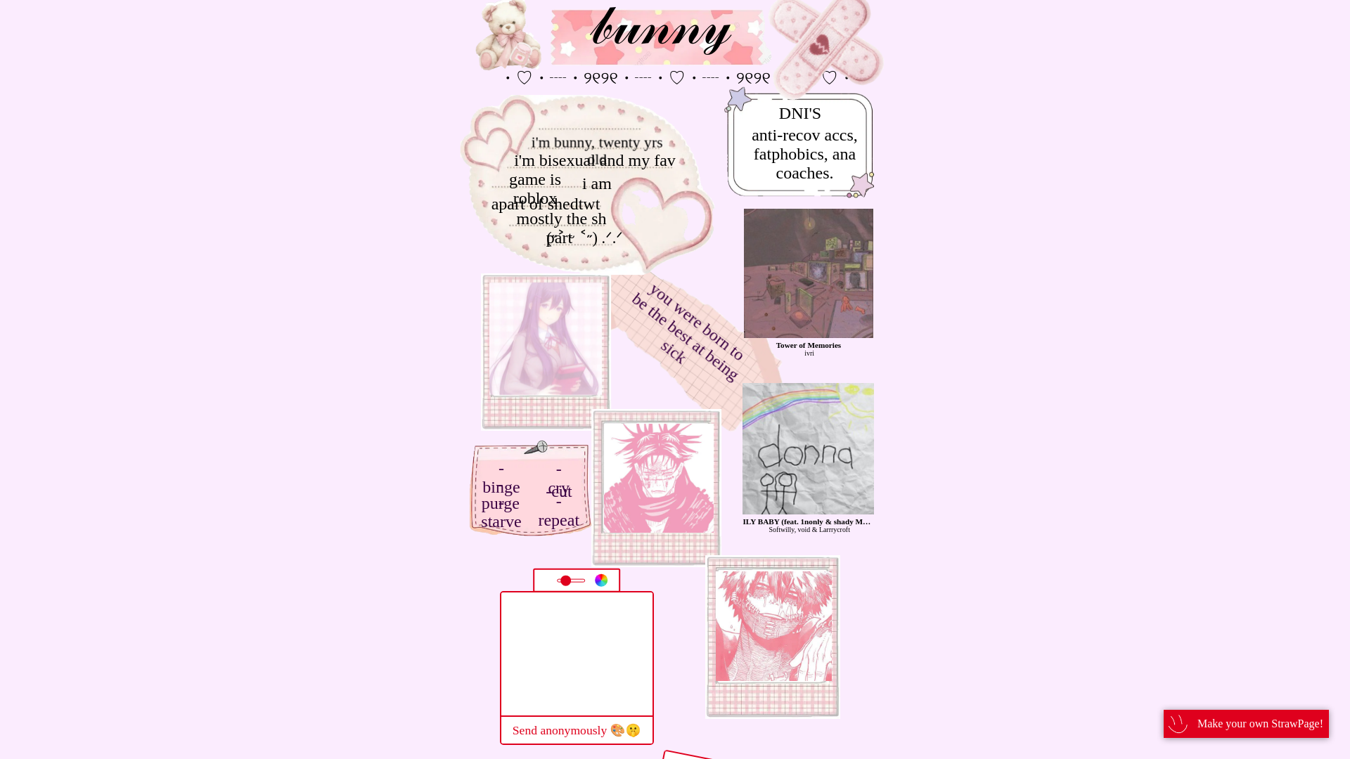 website screenshot of https://rottedbunny69.straw.page/