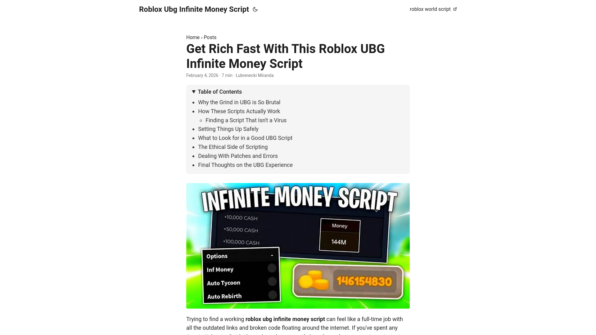 website screenshot of https://roblox-ubg-infinite-money-script.pages.dev/