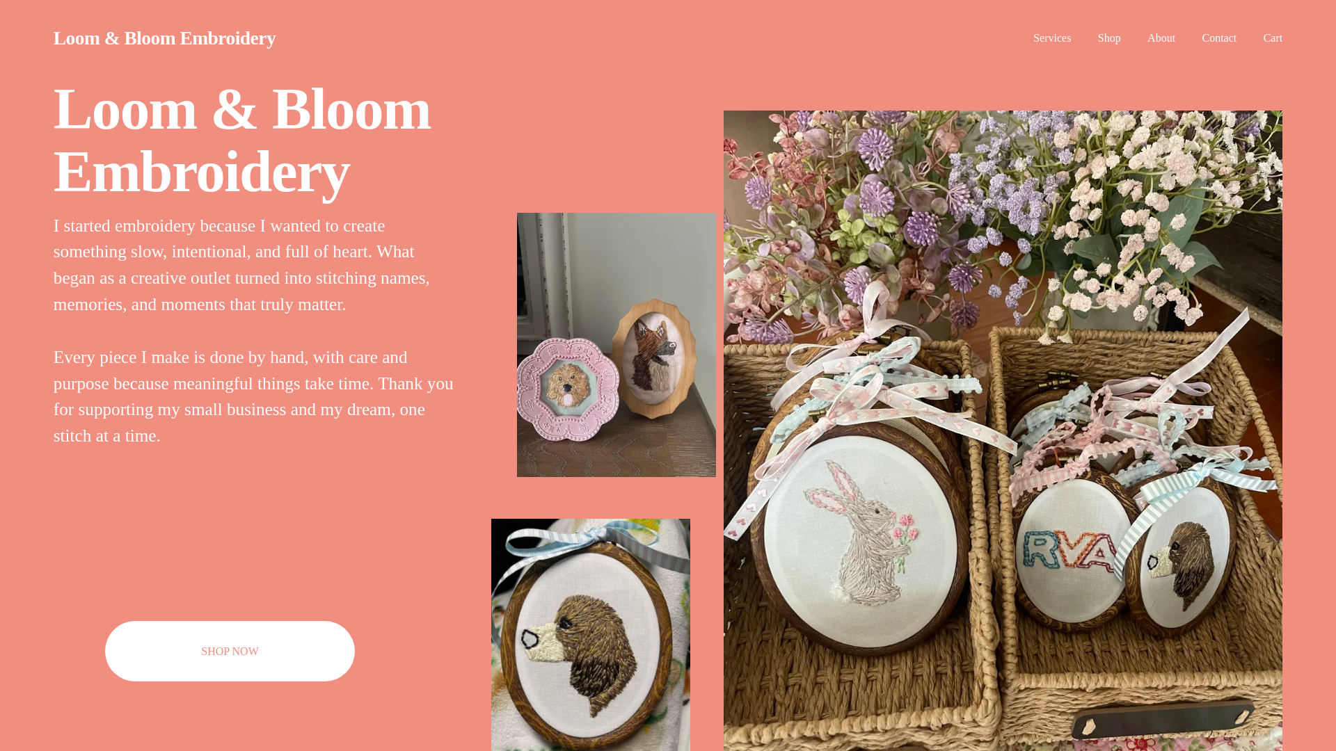 website screenshot of https://loombloomembroidery.com/