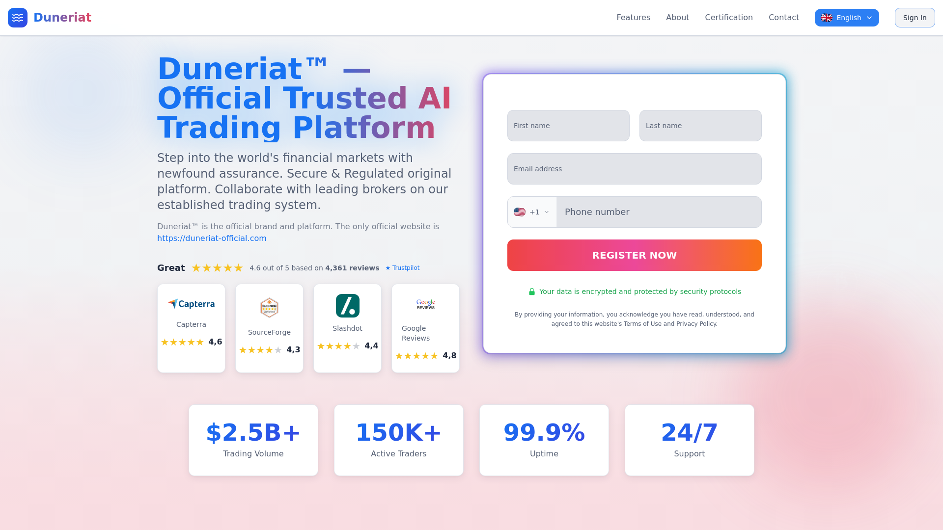 website screenshot of https://duneriat-official.com/