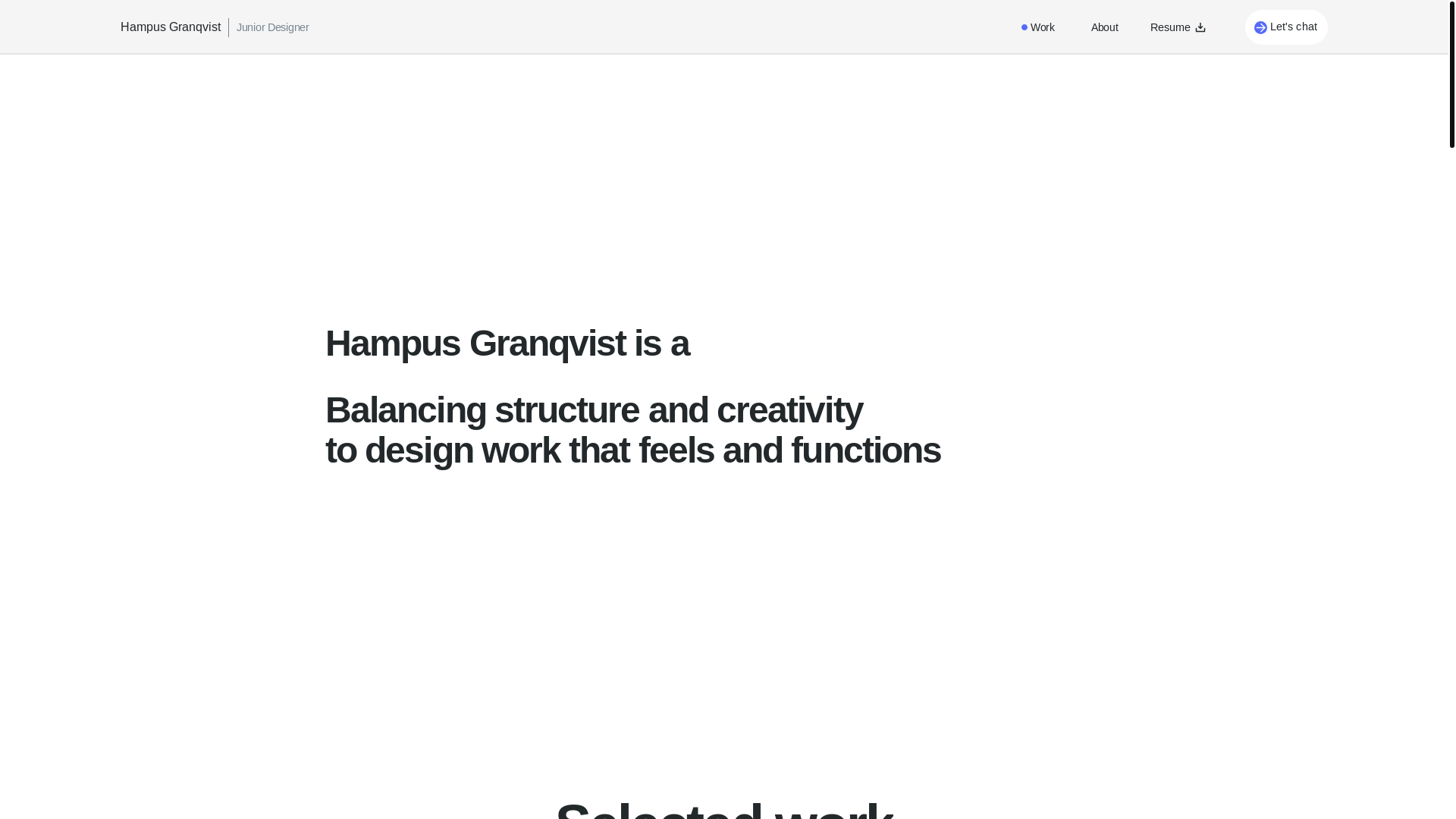 website screenshot of https://hampusgranqvist.com/