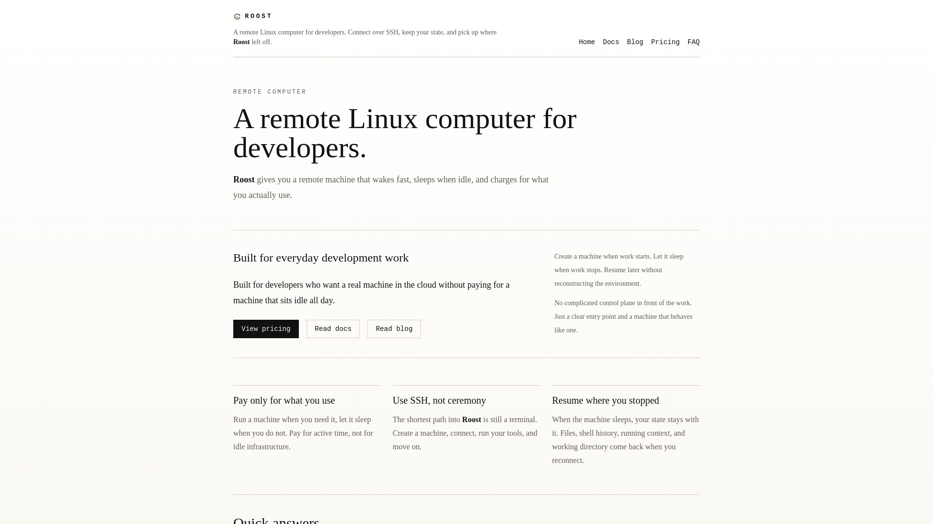 website screenshot of https://getroost.dev/