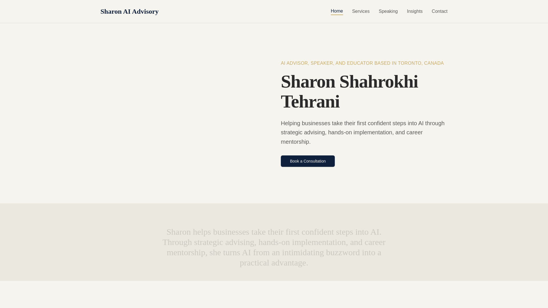 website screenshot of https://sharonaiadvisory.com/