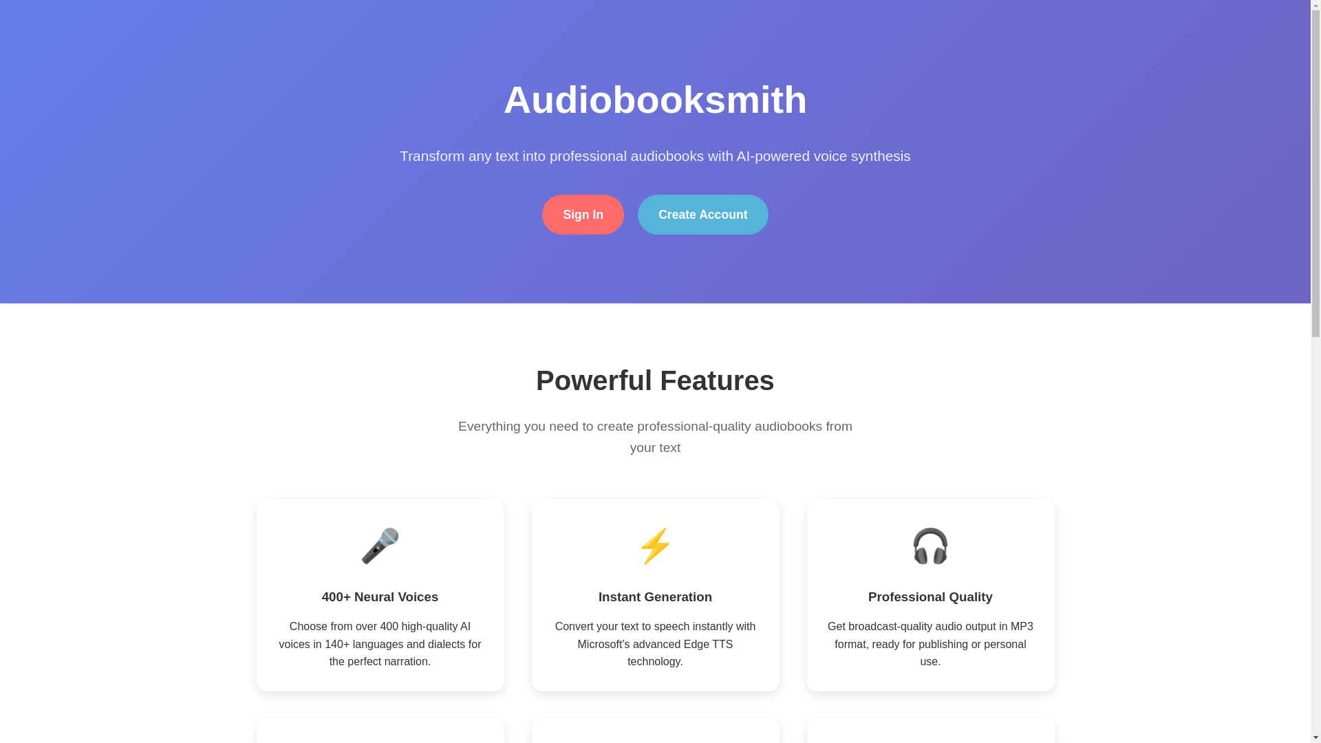 website screenshot of https://audiobooksmith.io/