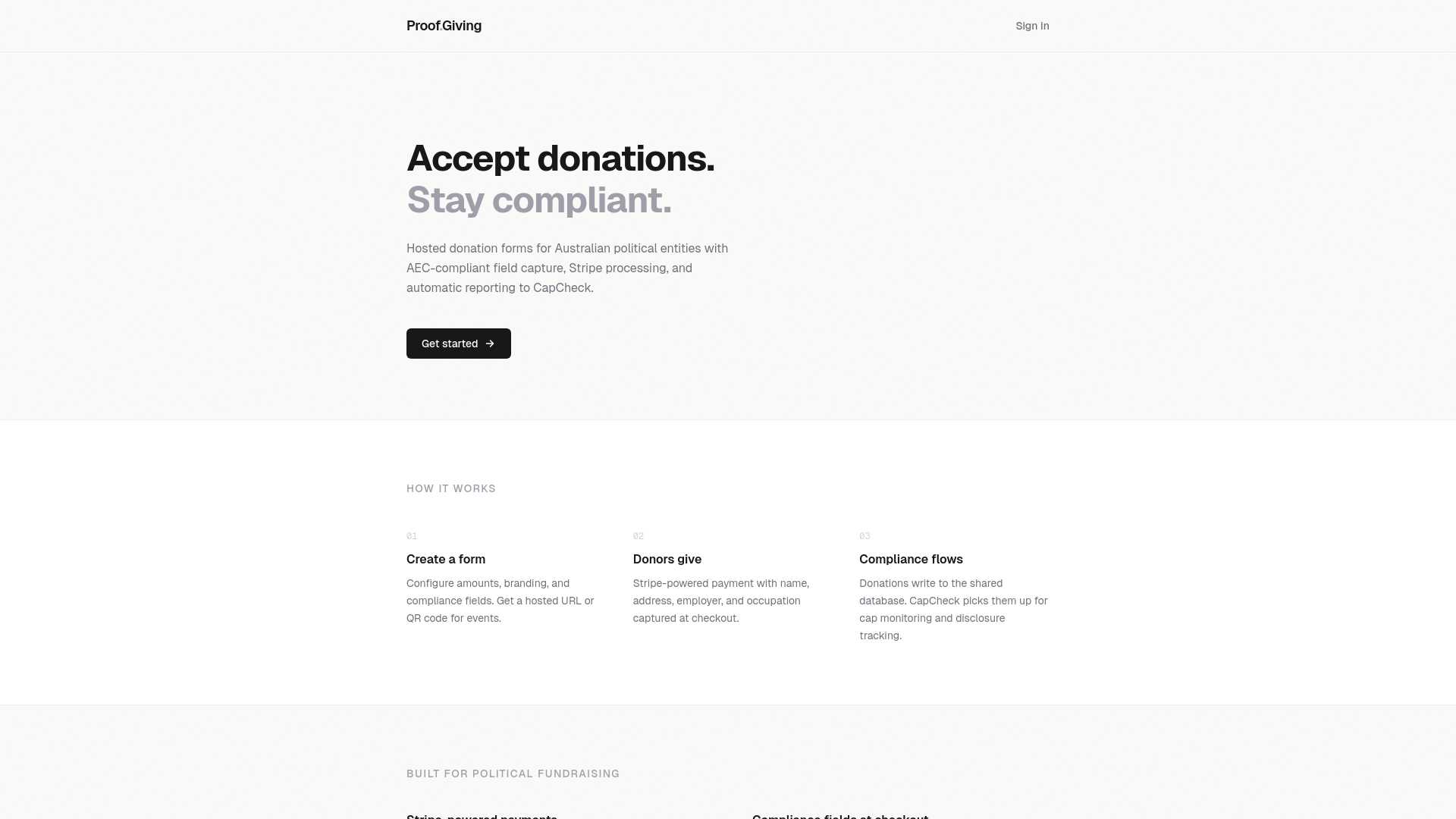 website screenshot of https://proof.giving/