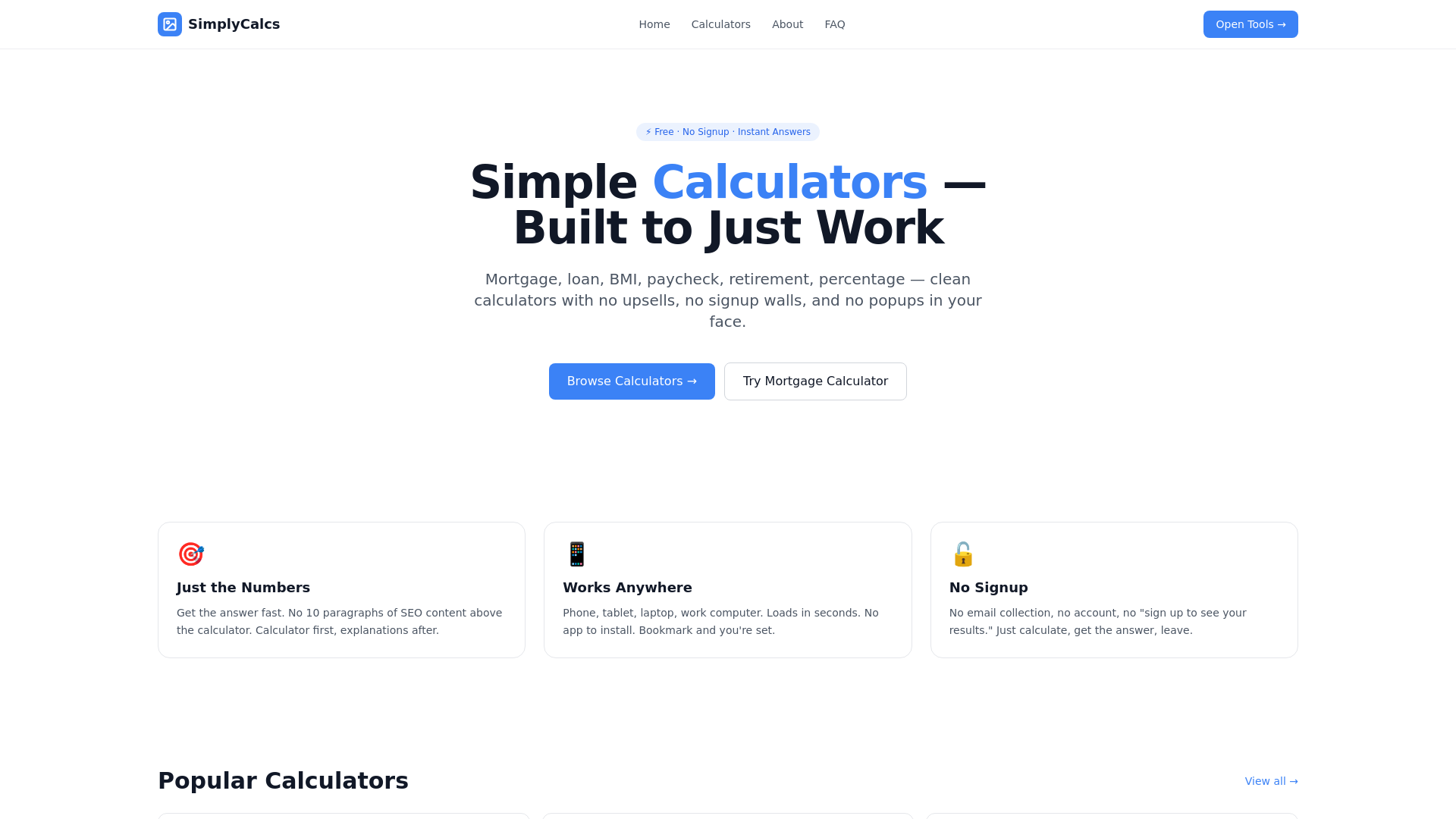 website screenshot of https://simplycalcs.com/