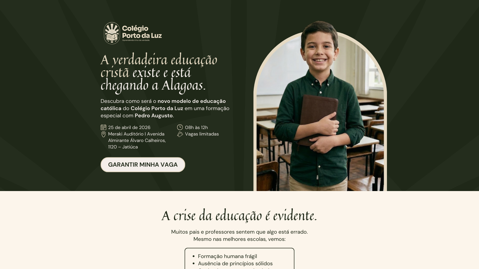 website screenshot of https://colegioportodaluz.com.br/