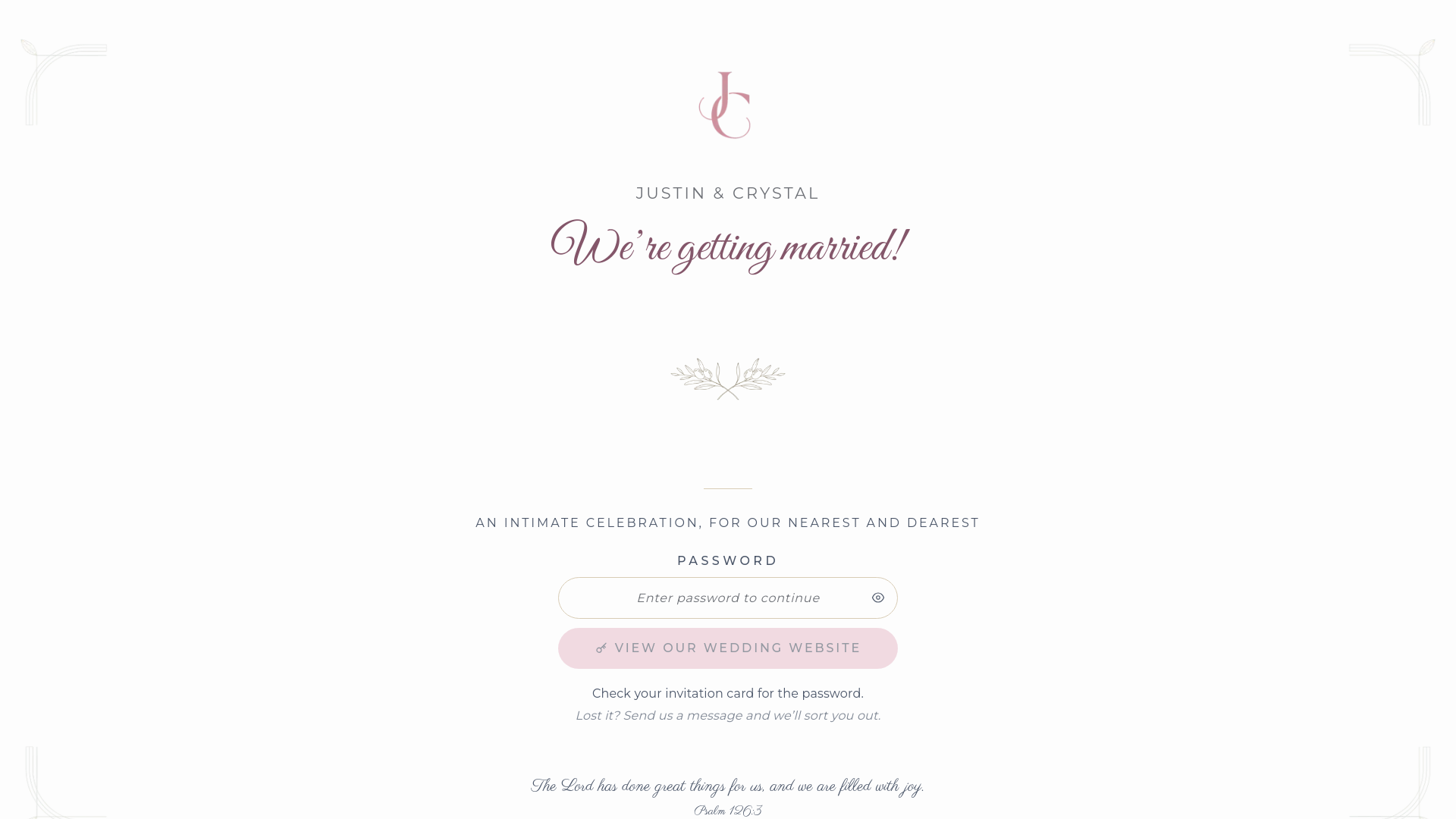 website screenshot of https://justinandcrystal.wedding/