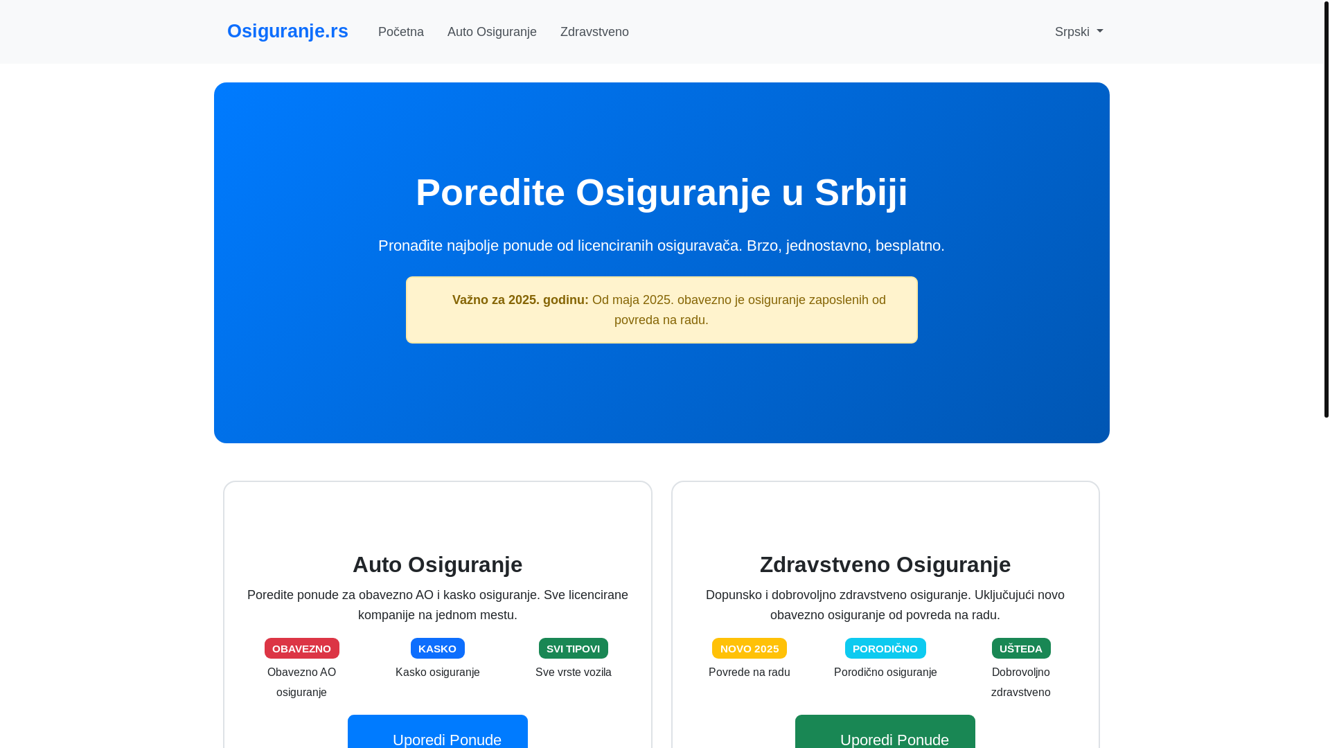 website screenshot of https://porediosiguranje.rs/