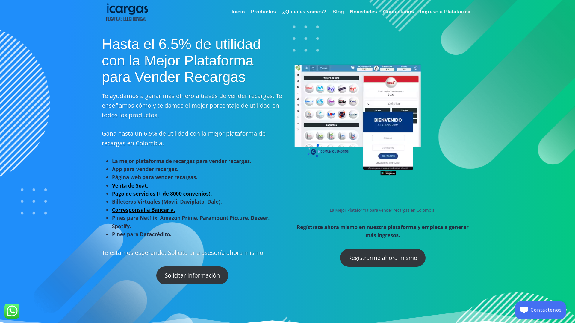 website screenshot of https://recargassonline.lat/