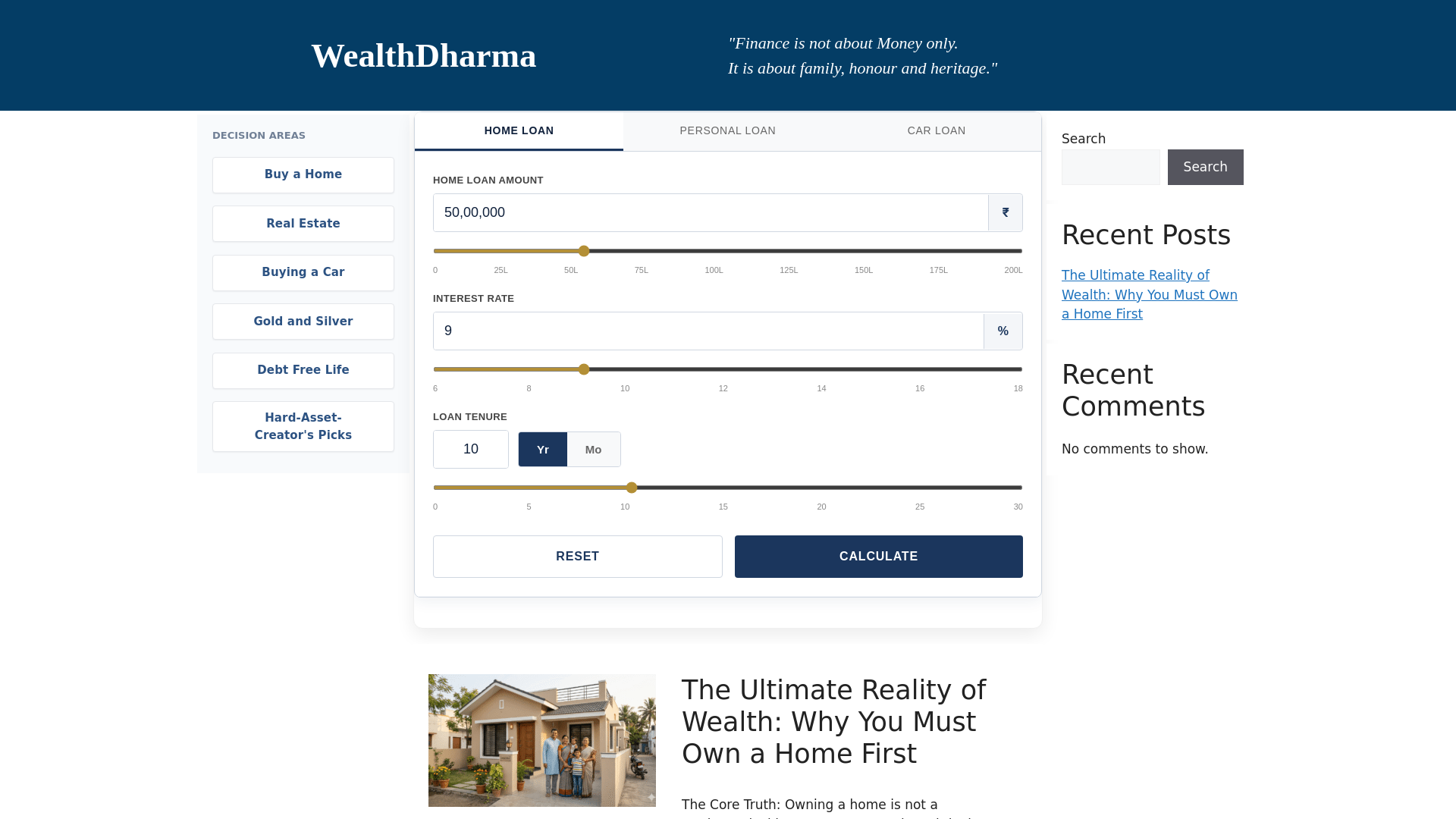 website screenshot of https://wealthdharma.in/