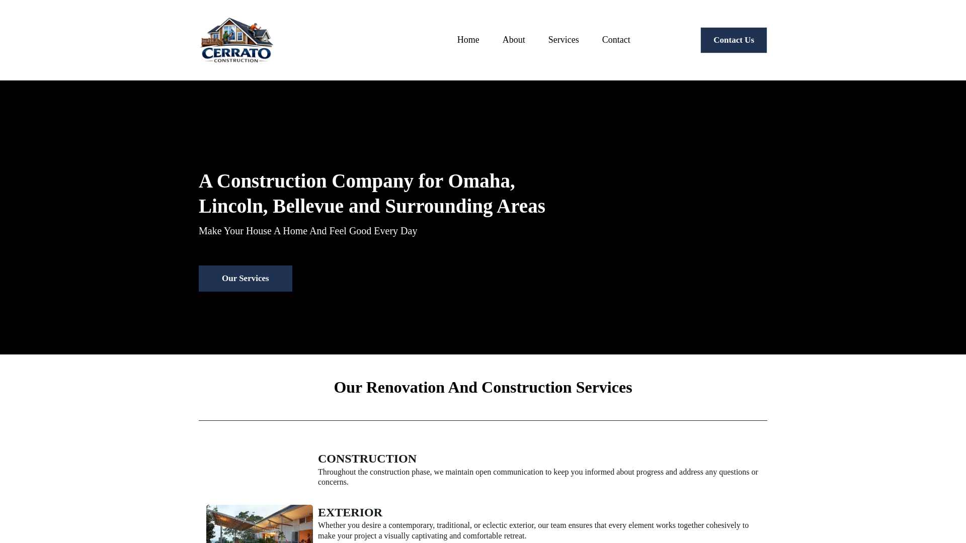 website screenshot of https://cerratoconstruction.com
