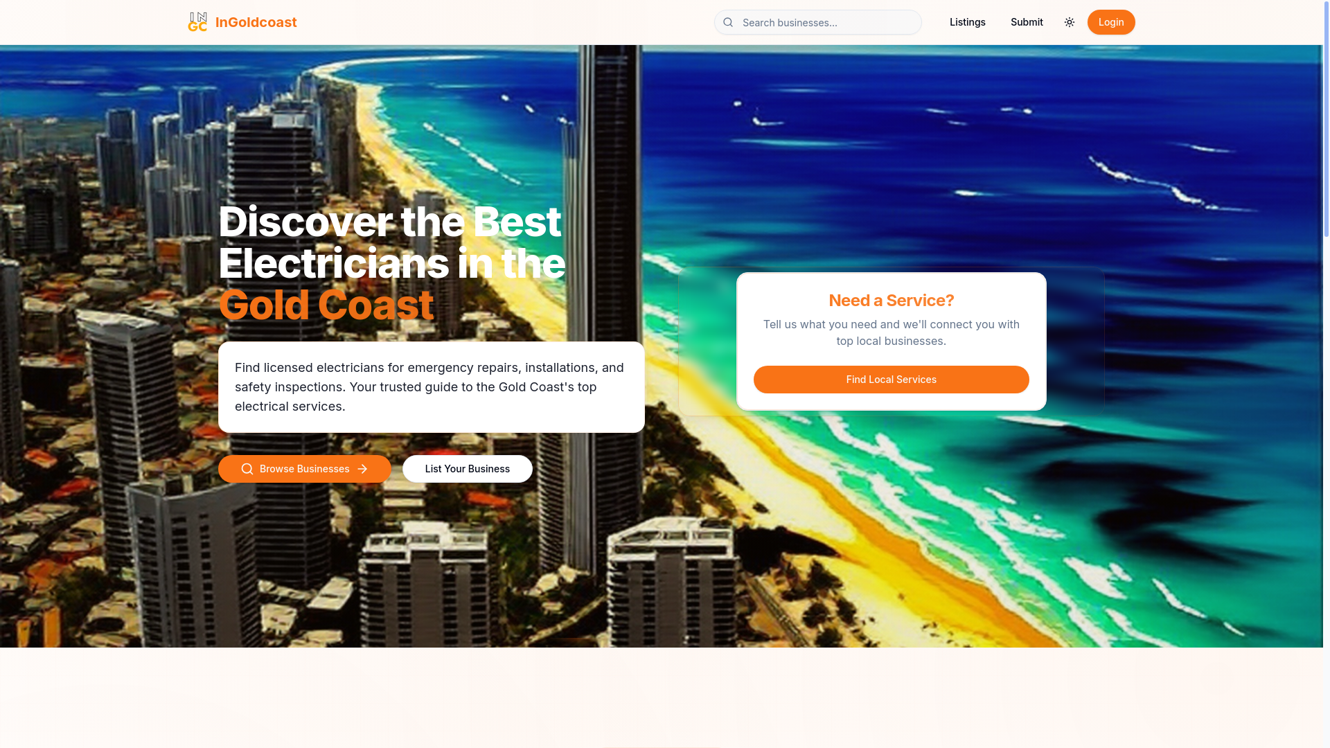 website screenshot of https://ingoldcoastelectricians.com/