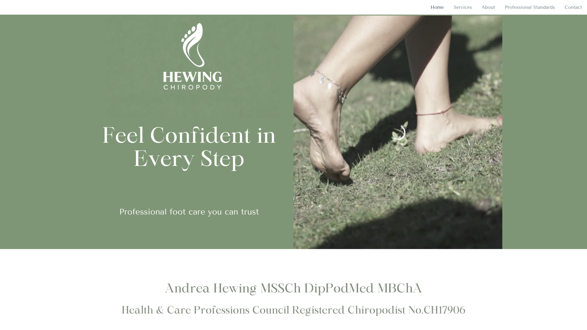 website screenshot of https://hewing-chiropody.com/