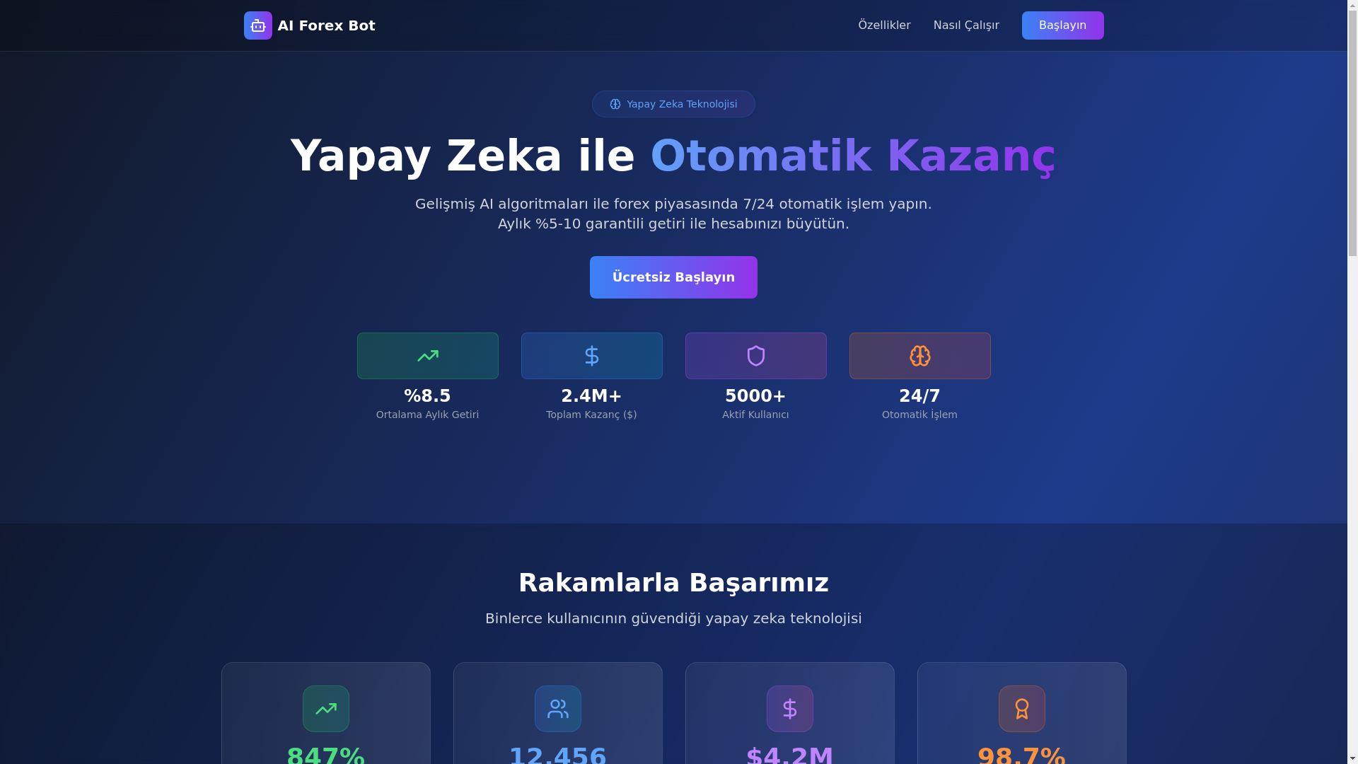 website screenshot of https://yapayzekaotomatikkazanc.com/