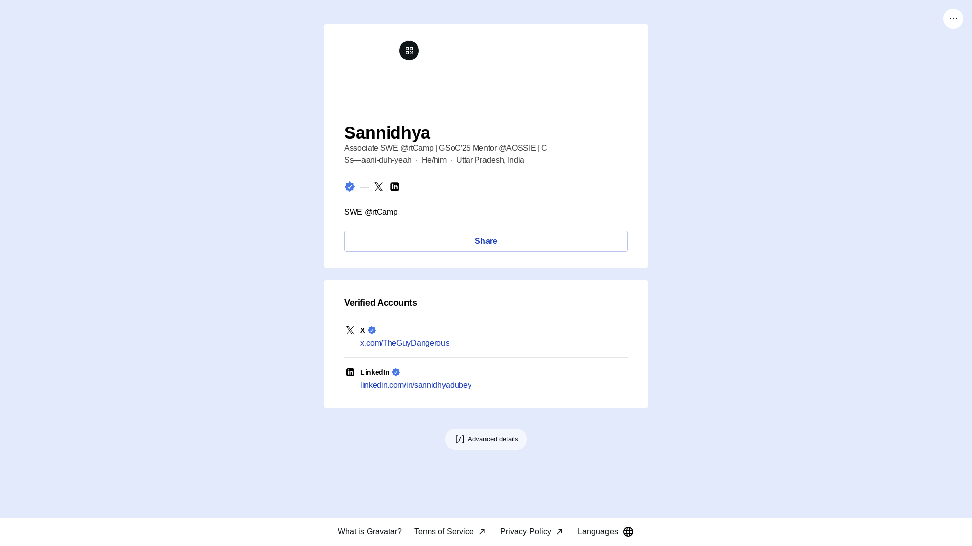 website screenshot of https://sannidhya.link/
