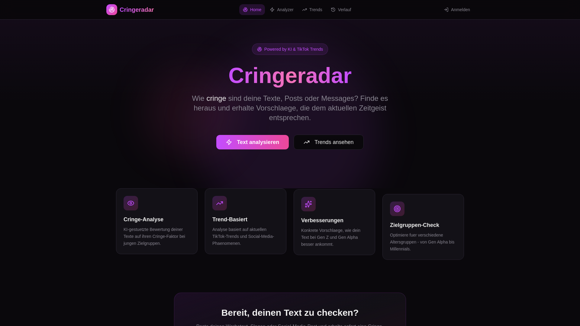 website screenshot of https://cringeradar.de/
