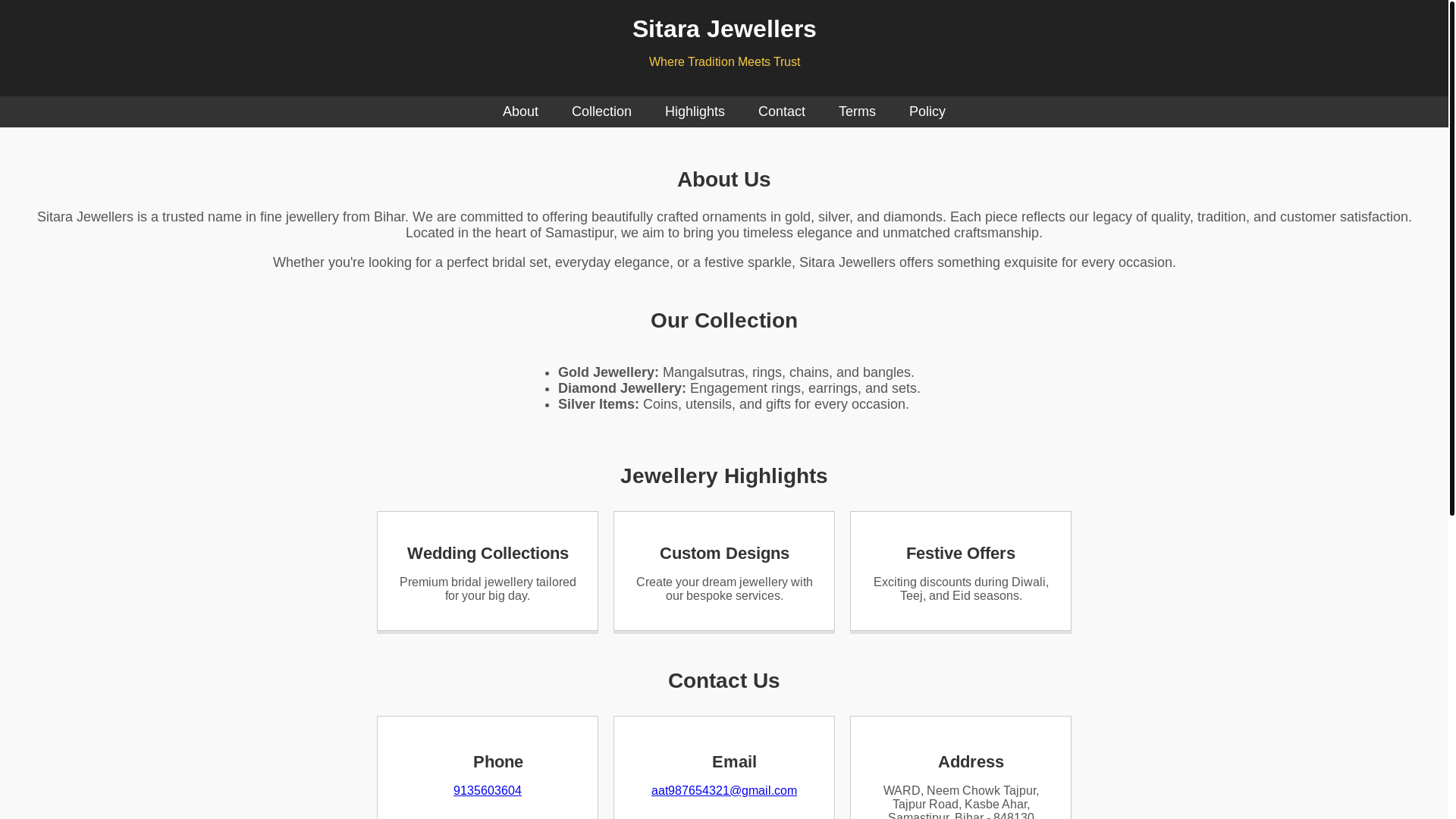 website screenshot of https://sitarajewellers.shop/
