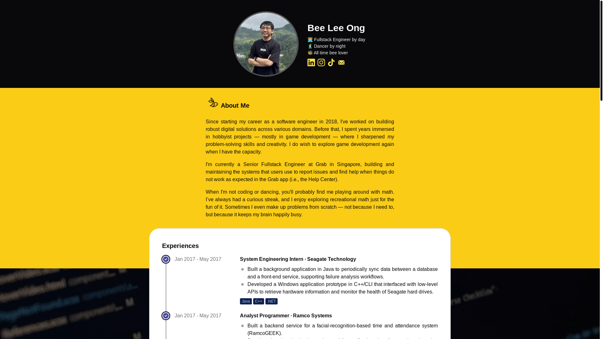 website screenshot of https://beeleeong.com/