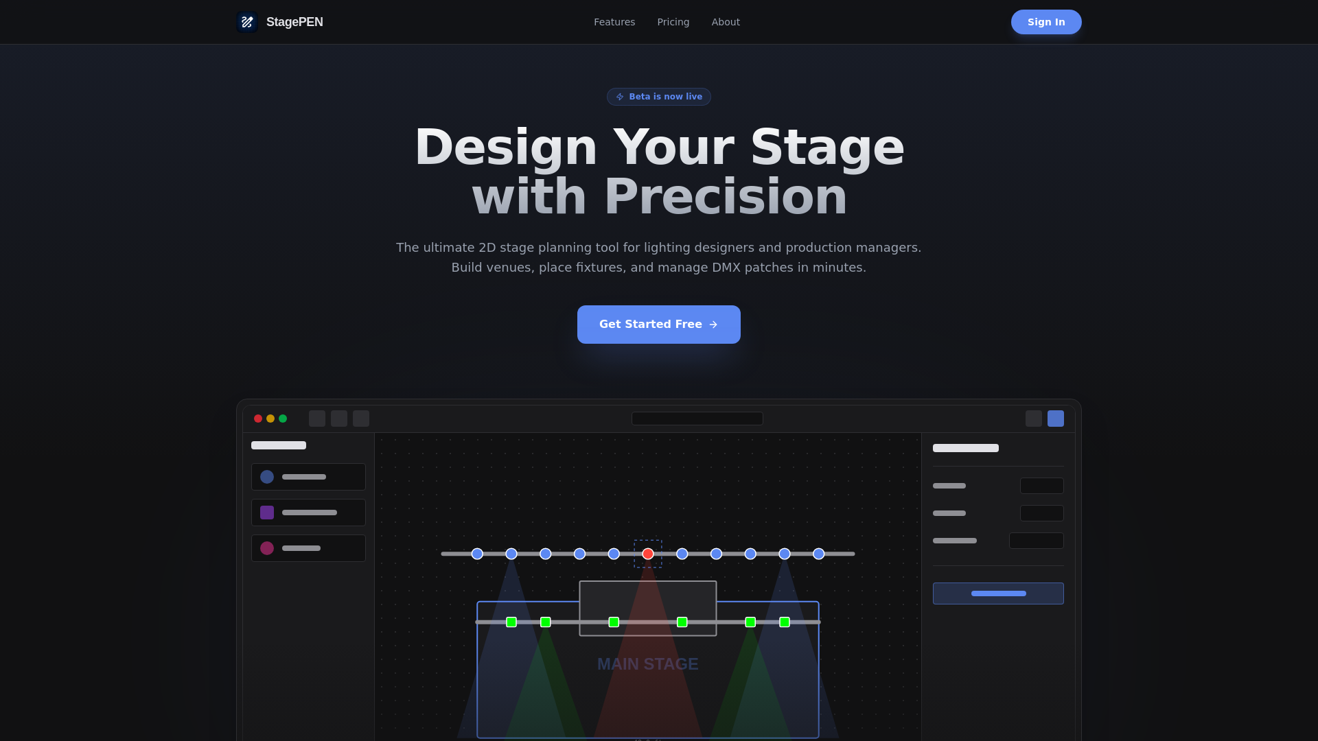 website screenshot of https://stagepen.app