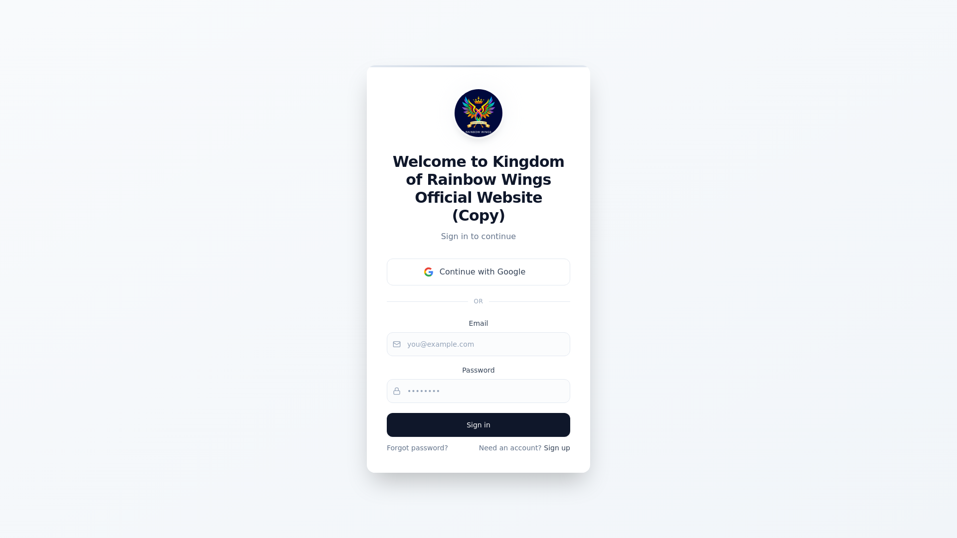 website screenshot of https://kingdom-of-rainbow-wings-official-w-8f88095e.base44.app/