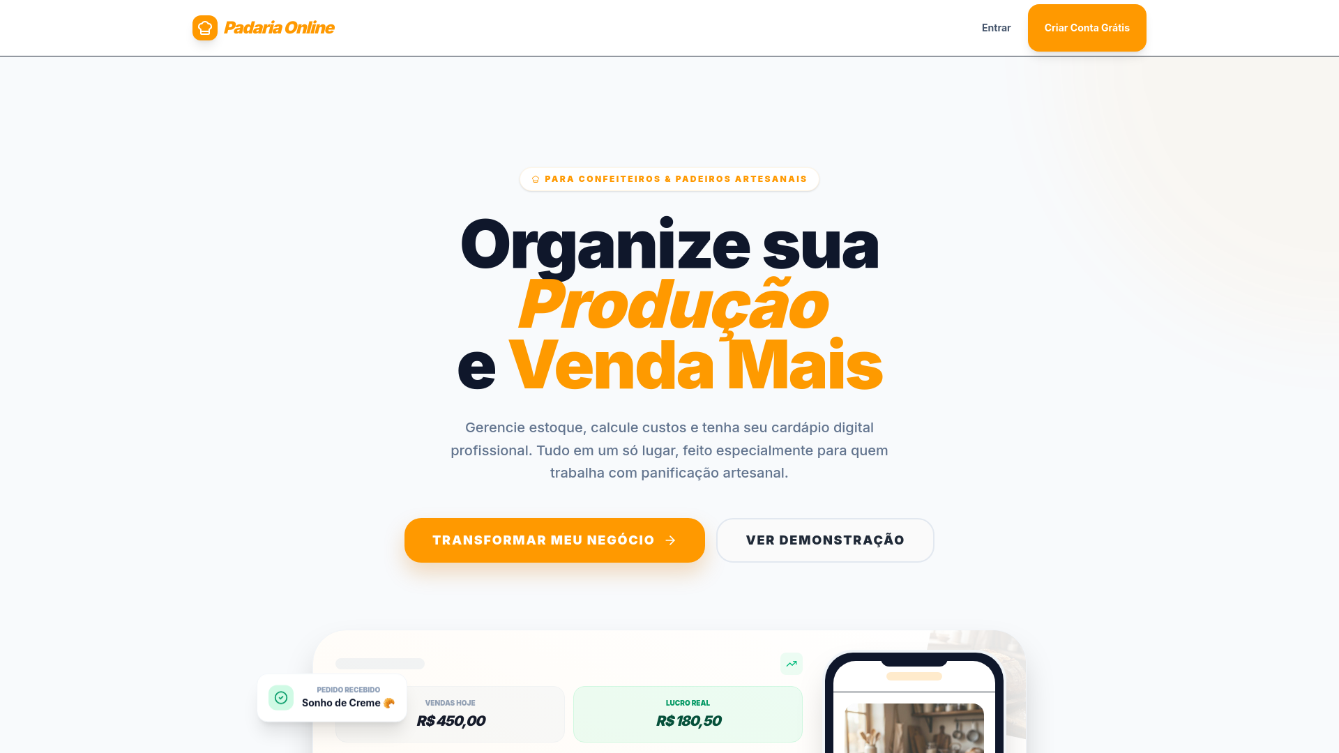 website screenshot of https://padaria-online.com.br/